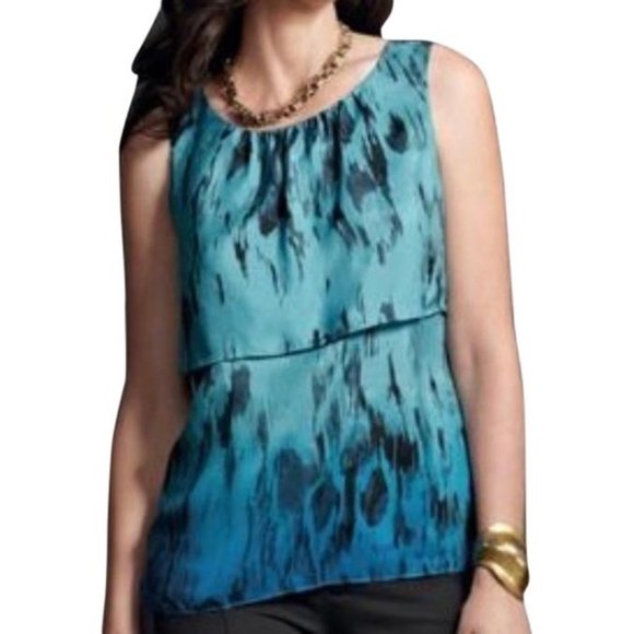 CAbi Silk Sleeveless Tiered Blue/ Black Om… - Picture 1 of 12